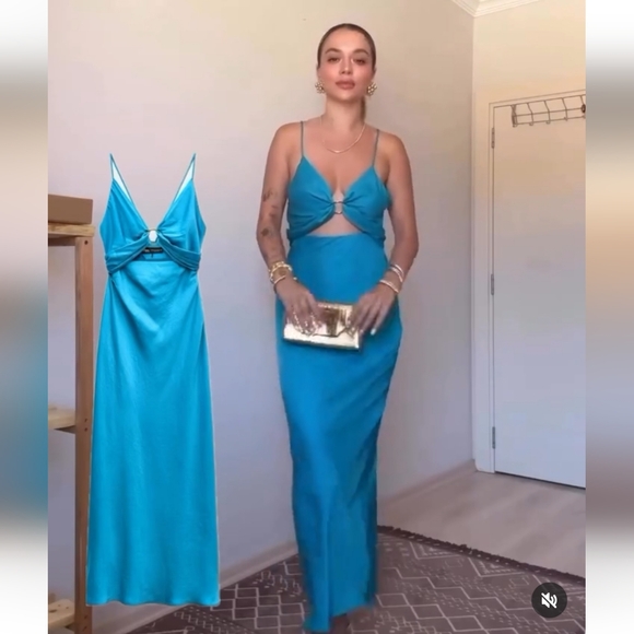 Zara SATIN EFFECT CUT OUT MIDI DRESS - Picture 14 of 16